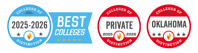 three badges representing college distinctions for the academic years 2025-2026